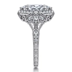 New Gabriel & Co. Annadale - Unique 14K White Gold Vintage Inspired Marquise Shape Diamond Halo Engagement Ring