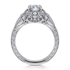 New Gabriel & Co. Annadale - Unique 14K White Gold Vintage Inspired Marquise Shape Diamond Halo Engagement Ring