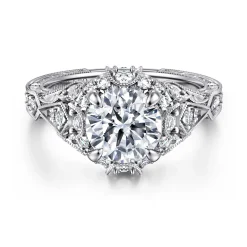 Outlet Gabriel & Co. Annadale - Unique 14K White Gold Vintage Inspired Diamond Halo Engagement Ring
