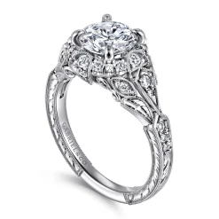 Outlet Gabriel & Co. Annadale - Unique 14K White Gold Vintage Inspired Diamond Halo Engagement Ring