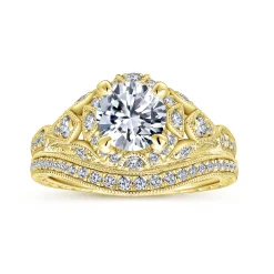 Gabriel & Co. Annadale - Unique 14K Yellow Gold Vintage Inspired Diamond Halo Engagement Ring