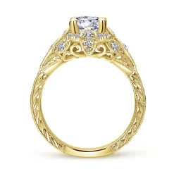 Gabriel & Co. Annadale - Unique 14K Yellow Gold Vintage Inspired Diamond Halo Engagement Ring