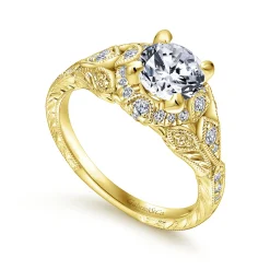 Gabriel & Co. Annadale - Unique 14K Yellow Gold Vintage Inspired Diamond Halo Engagement Ring