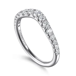 Outlet Gabriel & Co. Annecy - Curved 14K White Gold French Pave Set Diamond Wedding Band - 0.5 ct