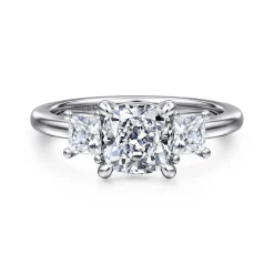 Sale Gabriel & Co. Antonia - 14K White Gold Cushion Cut Three Stone Diamond Engagement Ring