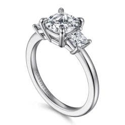Sale Gabriel & Co. Antonia - 14K White Gold Cushion Cut Three Stone Diamond Engagement Ring