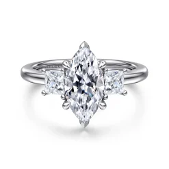 New Gabriel & Co. Antonia - 14K White Gold Marquise Shape Three Stone Diamond Engagement Ring