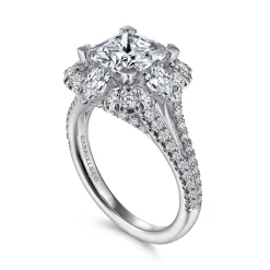 Hot Gabriel & Co. Aphrodite - 14K White Gold Fancy Halo Princess Cut Diamond Engagement Ring