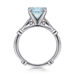 Online Gabriel & Co. Aretha - 14K White Gold Straight Round Aquamarine and Diamond Engagement Ring