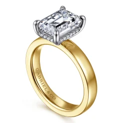 Clearance Gabriel & Co. Argentina - 14K White-Yellow Gold Hidden Halo Emerald Cut Diamond Engagement Ring