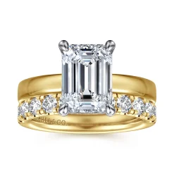 Clearance Gabriel & Co. Argentina - 14K White-Yellow Gold Hidden Halo Emerald Cut Diamond Engagement Ring
