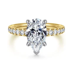 Discount Gabriel & Co. Aruba - 14K White-Yellow Gold Pear Shape Diamond Engagement Ring