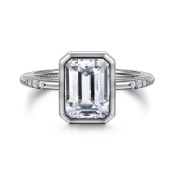 Clearance Gabriel & Co. Aspen - 14K White Gold Bezel Set Emerald Cut Diamond Engagement Ring
