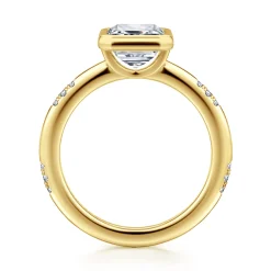 Best Gabriel & Co. Aspen - 14K Yellow Gold Bezel Set Emerald Cut Diamond Engagement Ring
