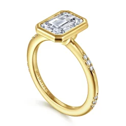Best Gabriel & Co. Aspen - 14K Yellow Gold Bezel Set Emerald Cut Diamond Engagement Ring