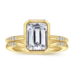 Best Gabriel & Co. Aspen - 14K Yellow Gold Bezel Set Emerald Cut Diamond Engagement Ring
