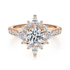 Outlet Gabriel & Co. Astor - Unique 14K Rose Gold Round Halo Diamond Engagement Ring