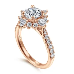 Outlet Gabriel & Co. Astor - Unique 14K Rose Gold Round Halo Diamond Engagement Ring