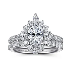 Best Gabriel & Co. Astor - Unique 14K White Gold Oval Halo Diamond Engagement Ring