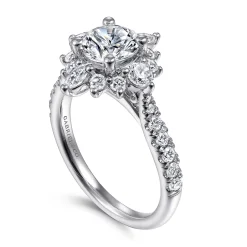 Sale Gabriel & Co. Astor - Unique 14K White Gold Round Halo Diamond Engagement Ring
