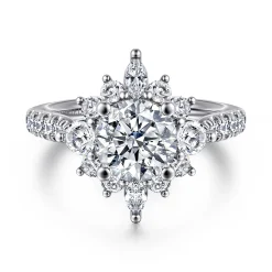 Sale Gabriel & Co. Astor - Unique 14K White Gold Round Halo Diamond Engagement Ring