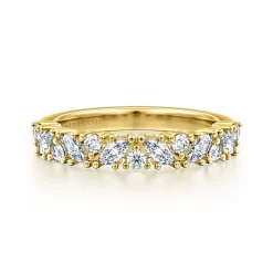 New Gabriel & Co. Astrielle - 14K Yellow Gold Prong Marquise and Round Diamond Anniversary Band - 0.6 ct