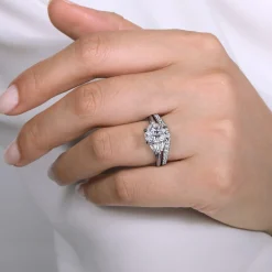 Online Gabriel & Co. Athenee - 14K White Gold Oval Three Stone Diamond Engagement Ring