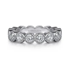 Sale Gabriel & Co. Athens - Vintage Inspired 14K White Gold Bezel Set Diamond Eternity Band - 2.1 ct