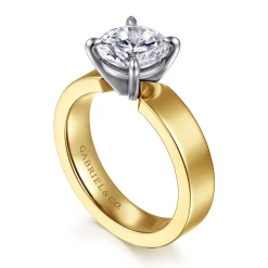 Hot Gabriel & Co. Aura - 14K White-Yellow Gold Round Solitaire Diamond Engagement Ring