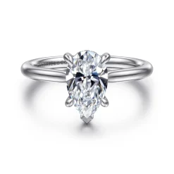 New Gabriel & Co. Aure - 14K White Gold Pear Shape Solitaire Diamond Engagement Ring