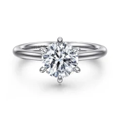 Outlet Gabriel & Co. Aure - 14K White Gold 6 Prong Round Solitaire Diamond Engagement Ring
