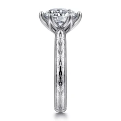 New Gabriel & Co. Aureliana - Vintage Inspired 14K White Gold Round Solitaire Diamond Engagement Ring