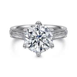 New Gabriel & Co. Aureliana - Vintage Inspired 14K White Gold Round Solitaire Diamond Engagement Ring