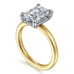 Sale Gabriel & Co. Austria - 14K White-Yellow Gold Emerald Cut Diamond Engagement Ring