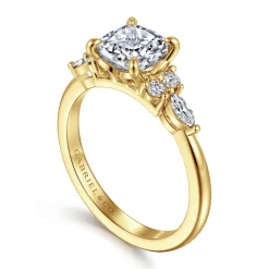 Clearance Gabriel & Co. Avah - 14K Yellow Gold Cushion Cut Diamond Cluster Engagement Ring