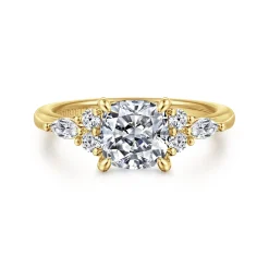 Clearance Gabriel & Co. Avah - 14K Yellow Gold Cushion Cut Diamond Cluster Engagement Ring