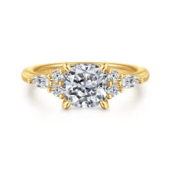New Gabriel & Co. Avah - 18K Yellow Gold Cushion Cut Diamond Cluster Engagement Ring