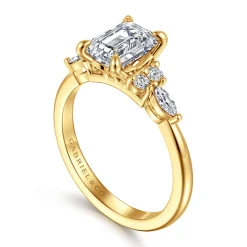 Clearance Gabriel & Co. Avah - 18K Yellow Gold Emerald Cut Diamond Cluster Engagement Ring