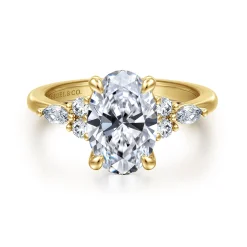 Sale Gabriel & Co. Avah - 14K Yellow Gold Oval Diamond Cluster Engagement Ring