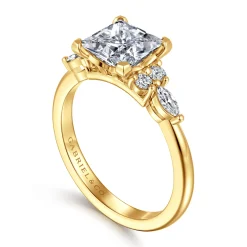 New Gabriel & Co. Avah - 18K Yellow Gold Princess Cut Diamond Cluster Engagement Ring