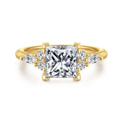 New Gabriel & Co. Avah - 18K Yellow Gold Princess Cut Diamond Cluster Engagement Ring