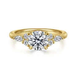 Clearance Gabriel & Co. Avah - 14K Yellow Gold Round Diamond Cluster Engagement Ring