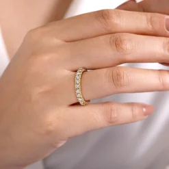 Best Gabriel & Co. Avignon - 14K Yellow Gold French Pave Set Diamond Eternity Band - 1.45 ct