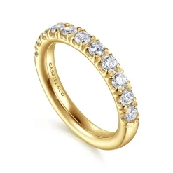Hot Gabriel & Co. Avignon - 14K Yellow Gold 11 Stone French Pave Set Diamond Anniversary Band - 1 ct