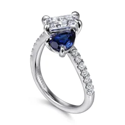 Sale Gabriel & Co. Avrille - 14K White Gold Toi et Moi Oval Sapphire and Diamond Engagement Ring