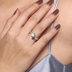 Sale Gabriel & Co. Avrille - 14K White Gold Toi et Moi Oval Sapphire and Diamond Engagement Ring