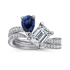 Sale Gabriel & Co. Avrille - 14K White Gold Toi et Moi Oval Sapphire and Diamond Engagement Ring