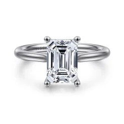 New Gabriel & Co. Azucena - 14K White Gold Emerald Cut Solitaire Diamond Engagement Ring