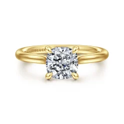 Sale Gabriel & Co. Badia - 14K Yellow Gold Cushion Cut Solitaire Diamond Engagement Ring