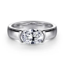 Clearance Gabriel & Co. Bara - 14K White Gold Half Bezel East West Oval Diamond Engagement Ring